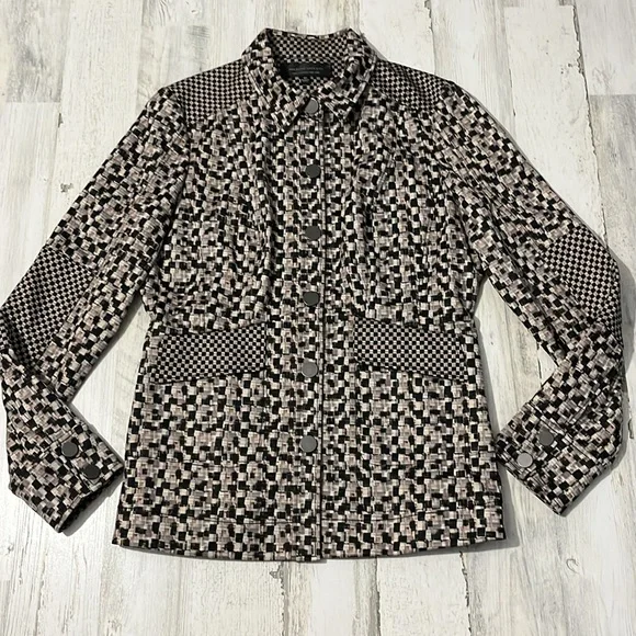 Hilton Hollis Check Squares Black and Tan Snap Jacket Size 10 - Picture 3 of 12